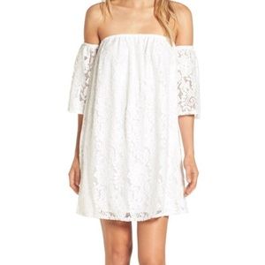 Leith off the shoulder white lace mini dress
